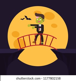 zombie office walking on stair to cross through the gap between hill