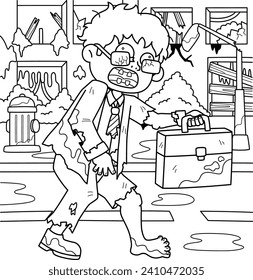 Página de Coloración de Trabajadores de Oficina Zombie para Niños
