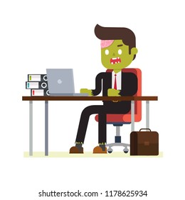 zombie office working on his desk