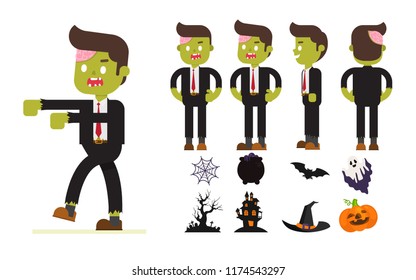 Zombie office,businessman wearing halloween,Business man character constructor for different poses