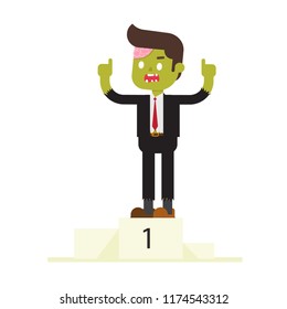 Zombie office,businessman wearing halloween,Business man standing on the winning podium
