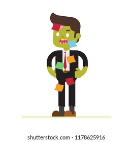 Zombie office,businessman wearing halloween,Office Worker with a Lot of Short Notes