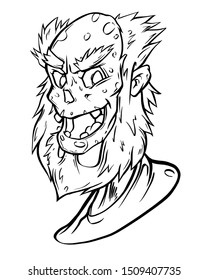 Zombie old man vector art line illustration. Smile head man cartoon t-shirt tattoo sticker art design