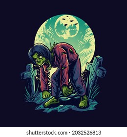 the zombie on graveyard illustration