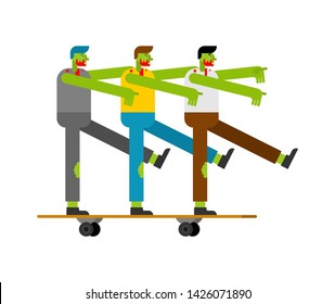 Zombie on skateboard. Green dead on longboard. vector illustration