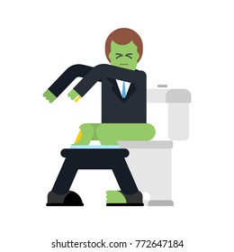 Zombie on toilet. Green dead man in WC. Vector illustration
