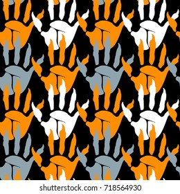 Zombie palm seamless black pattern for decoration of congratulatory products for Halloween.