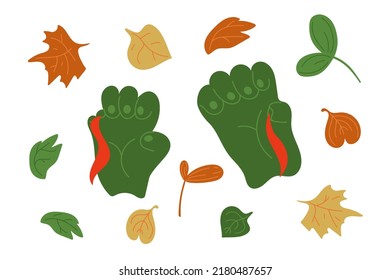 Zombie palms falling leaves. A small Halloween set of two zombie hands and leaf fall.