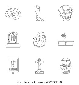 Zombie part icon set. Outline set of 9 zombie part vector icons for web isolated on white background
