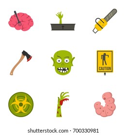 Zombie parts icon set. Flat set of 9 zombie parts vector icons for web isolated on white background
