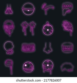 Zombie parts icons set. Illustration of 16 zombie parts vector icons neon color on black