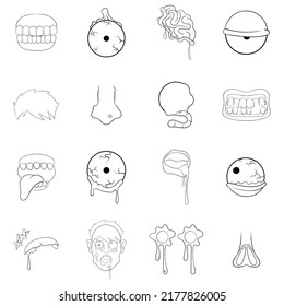 Zombie parts set icons in outline style isolated on white background
