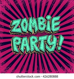 Zombie party comics banner in pop art style. Vector Halloween Zombie party invitation card.