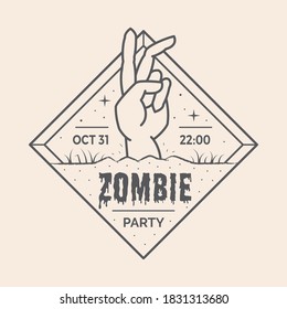 Zombie party. Creative Halloween Badge.