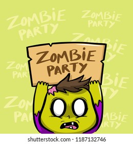 Zombie Party Halloween with Zombie Hand Drawing Vector Illustration