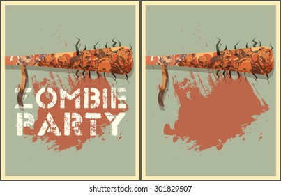 Zombie party Poster. Zombie party invitation set.