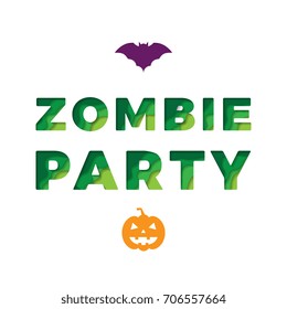 zombie party text with paper cut layers 3d effect background