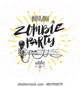 Zombie party - vector illustration. Halloween greeting card, poster or invitation with hand drawn illustration and calligraphy.