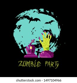 Zombie party vector illustration. Handwriting lettering Zombie Party. Flat style design.