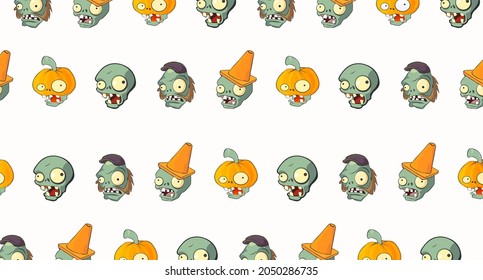 Zombie pattern. Colored zombie heads with funny grimaces. Vector illustration 