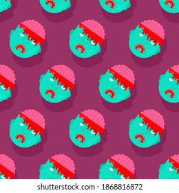 Zombie pattern seamless. Zombi head and brains background