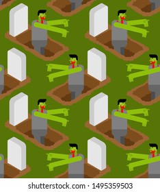 Zombie pattern seamless. Zombies got up from grave. Halloween background vector 