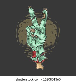 zombie peace hand horror illustration vector