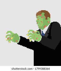 Arte de píxel zombie de 8 bits Ilustración vectorial del hombre muerto verde