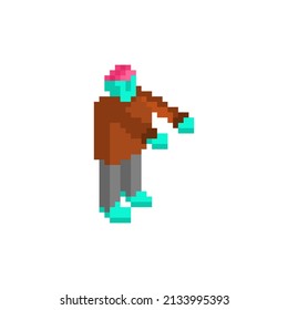 Zombie pixel art. 8 bit Dead man monster. pixelated zombi Vector illustration
