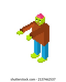 Zombie pixel art. 8 bit Dead man monster. pixelated zombi Vector illustration