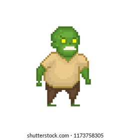 Zombie. Pixel art. Old school computer graphic. 8 bit video game. Game assets 8-bit sprite. Games elements.