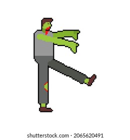 Zombie pixel art. pixelated zombi isolated. 8 bit Dead man alive