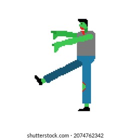 Zombie pixel art. pixelated zombi isolated. 8 bit Dead man alive