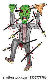 zombie and pizza vector illustration