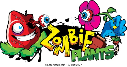 Zombie Plants illustration with graffiti style for tshirts and sublimation printing.