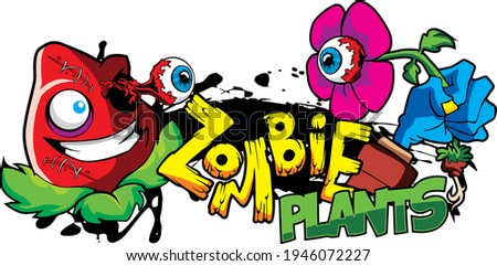 Zombie Plants illustration with graffiti style for tshirts and sublimation printing.