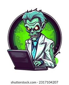 zombie playing game in pc monitor laptop illustration