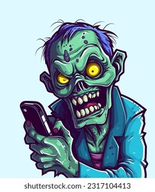 zombie playing a phone hand drawn illustration