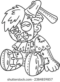 Zombie Plushie Isolated Coloring Page for Kids