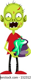 Zombie with poison, illustration, vector on white background.