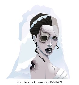 Zombie portrait. Horror and vector illustration, isolated character 