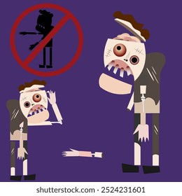 Zombie prohibition sign, cartoon disgruntled zombie