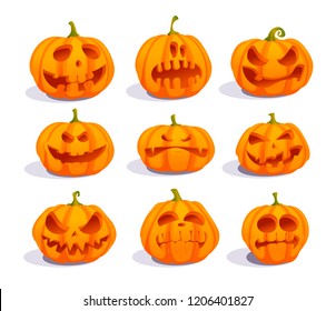 Zombie pumpkins, crazy pumpkin symbols set