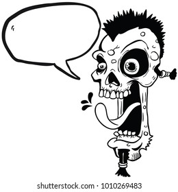 zombie punk skull with speech bubble cartoon illustration isolated on white