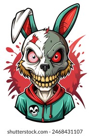 Zombie rabbit in hoodie with vertebrate, jaw, sleeve, mammal, cartoon