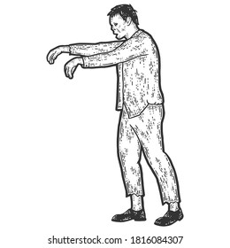 Zombie with raised arms, full length. Sketch scratch board imitation.