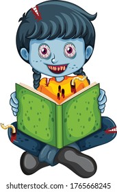 Zombie reading a book cartoon vector art and illustration
