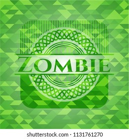 Zombie realistic green emblem. Mosaic background
