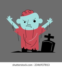 Zombie resurrect from grave . Halloween cartoon characters . Vector .