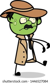 Zombie - Retro Cartoon Police Agent Detective Vector Illustration